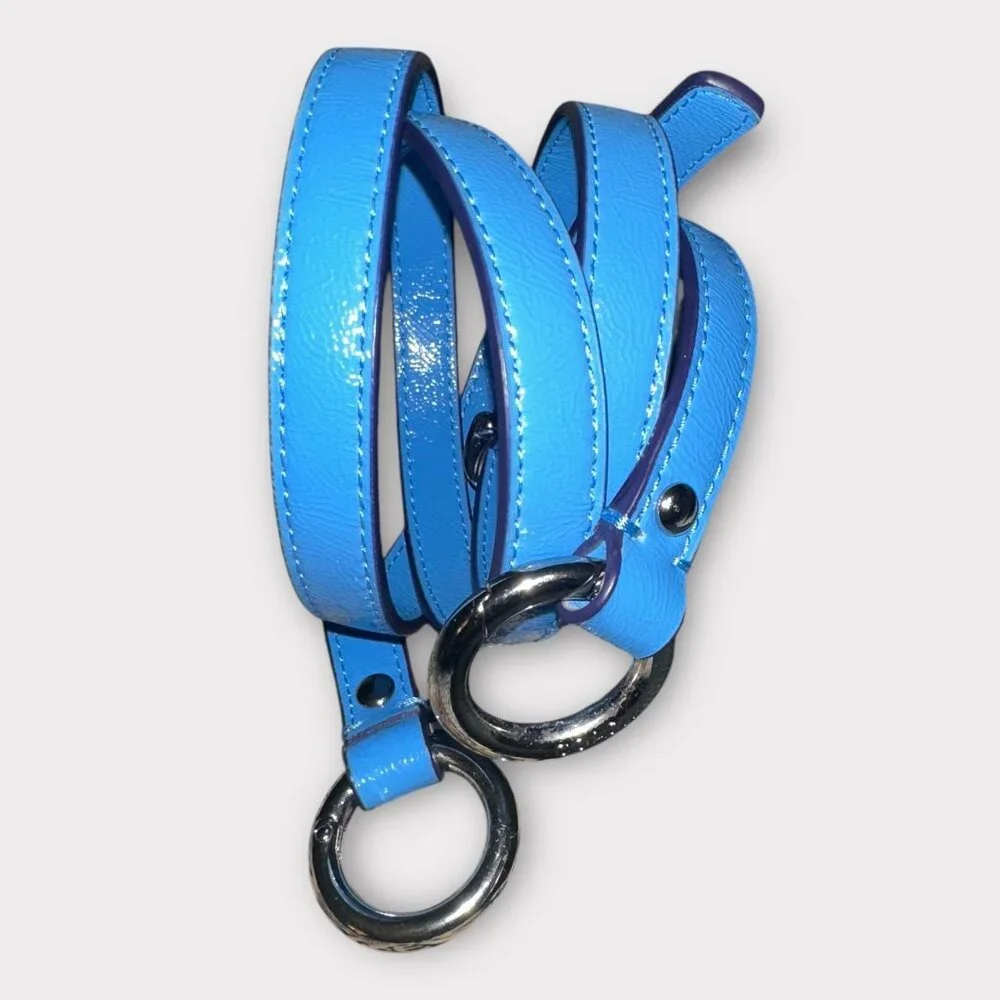 Coach Replacement Purse Strap Blue Patent Leather Silver Loop Clips Adjustable - Picture 2 of 5